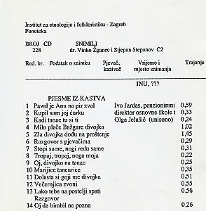 Pjesme iz Kastva. Snimljeno u Zagrebu + 4 pjesme iz Ivankova (Ogranak SS Ivankovo)