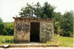 Grafiti: "Istarska je bezečanska zemlja", "Istarski boškarin", "Doli transregionalisti", "Doli italoljupci"