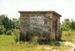 Grafiti: "Doli sa zagovaračima dvojezičnosti u Istri", "Regionalizam - da, transregionalizam - nikad"