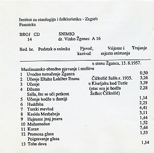 Muslimansko obredno pjevanje i molitve iz Kiseljaka (BiH), 1957. (Snimljeno u Zagrebu).