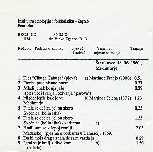 Folklorna glazba u Međimurju, 1960.