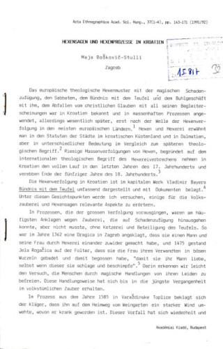 Hexensagen und Hexenprozesse in Kroatien
