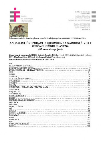 Animalistički podaci iz Zbornika za narodni život i običaje Južnih Slavena