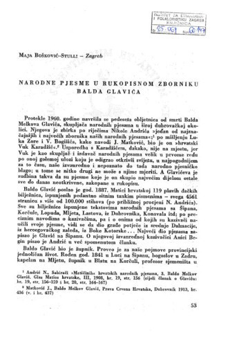 Narodne pjesme u rukopisnom zborniku Balda Glavića